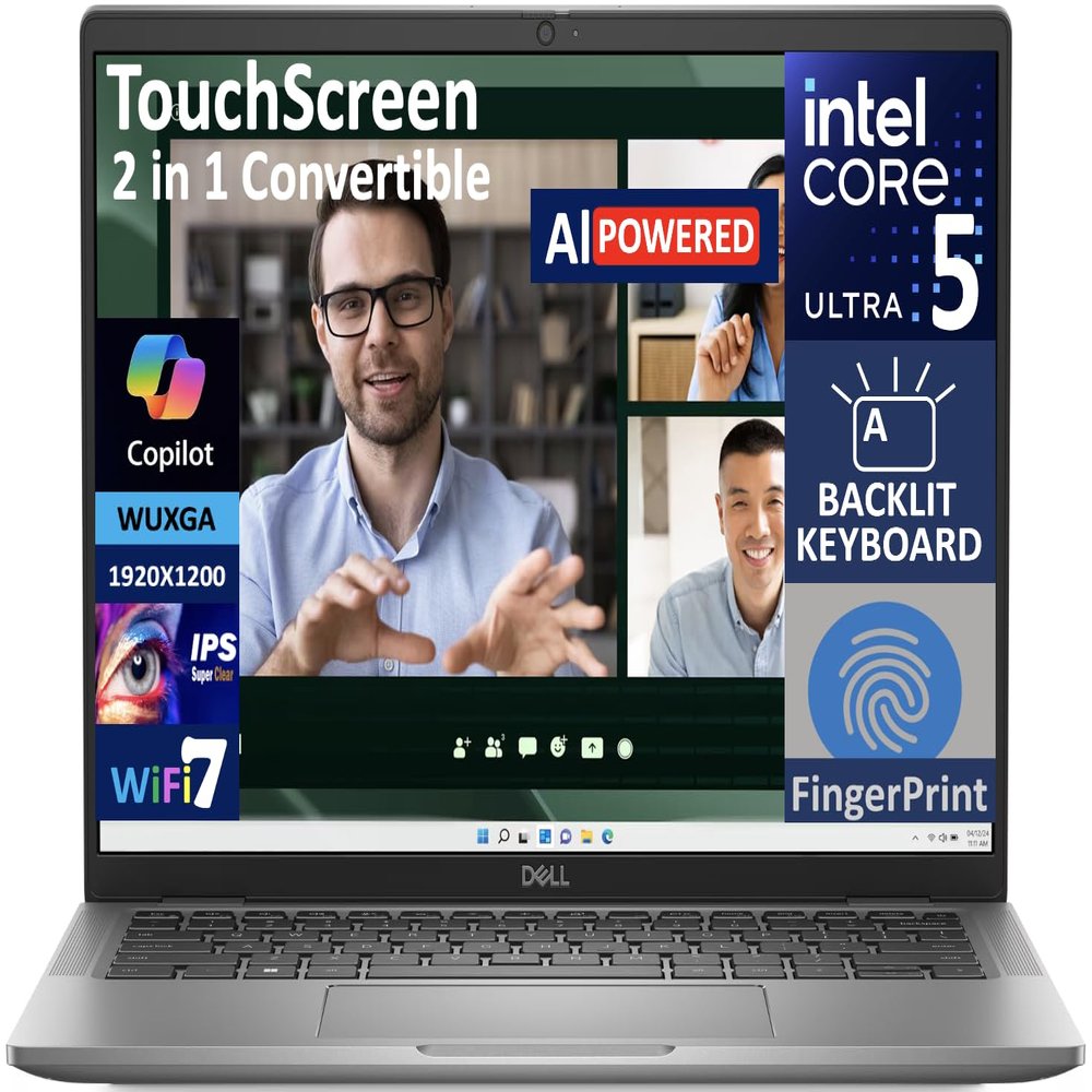 Dell Latitude 7450 AI Powered 2-in-1 Laptop 14.0" Touchscreen IPS WUXGA Display (Intel Ultra 5-135U, 16GB LPDDR5X, 1TB M.2 PCIe SSD, Backlit KB, Fingerprint, 2 Thunderbolt 4, Win 11 Pro) (Renewed)