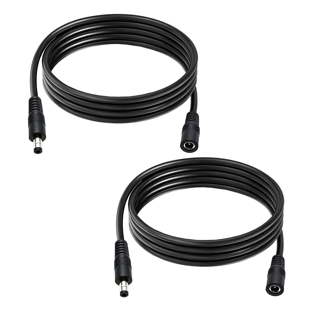 14AWG DC 5.5mm x 2.5mm Male to Female Power Extension Cable, 12V/24V High Current DC Power Cord 2-Pack for CCTV Camera, Solar Panel, RV,6.6FT
