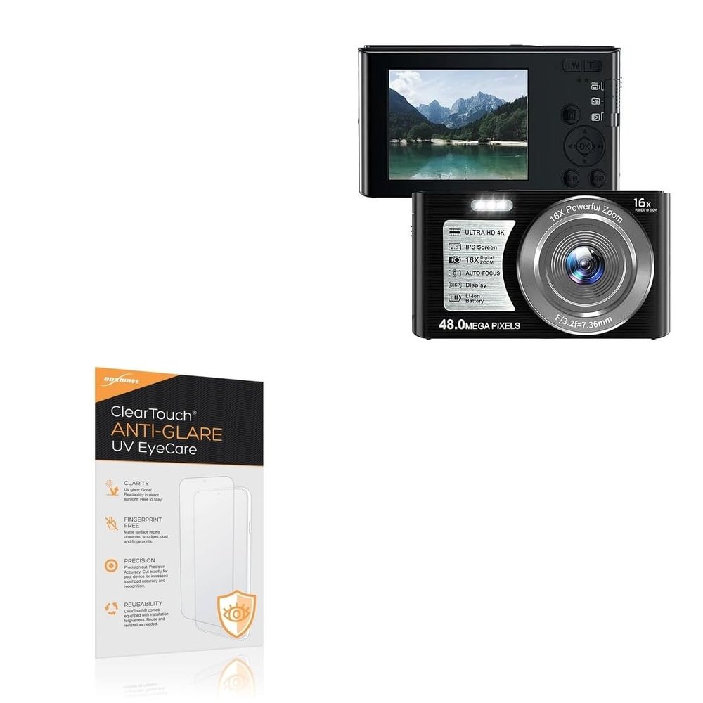 BoxWave Screen Protector Compatible With Acuvar 48MP 4K Camera (2.8 in) - ClearTouch Anti-Glare Anti-UV EyeCare (2-Pack), Filters out Harmful Blue Light Reduce Fatigue