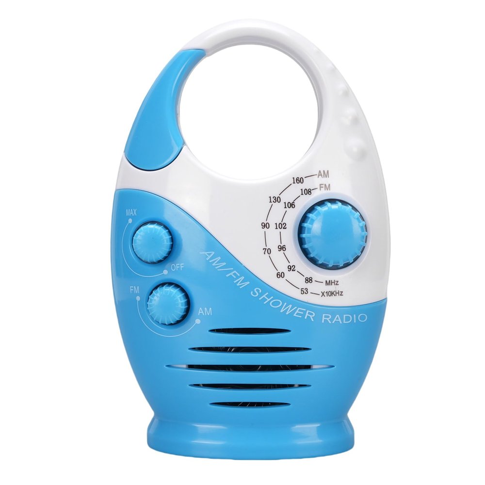 ASHATA AM FM Shower Radio Built in Speaker, Adjustable Volume, Portable Hanging Bathroom Radio with Rotating Knob for Easy Tuning
