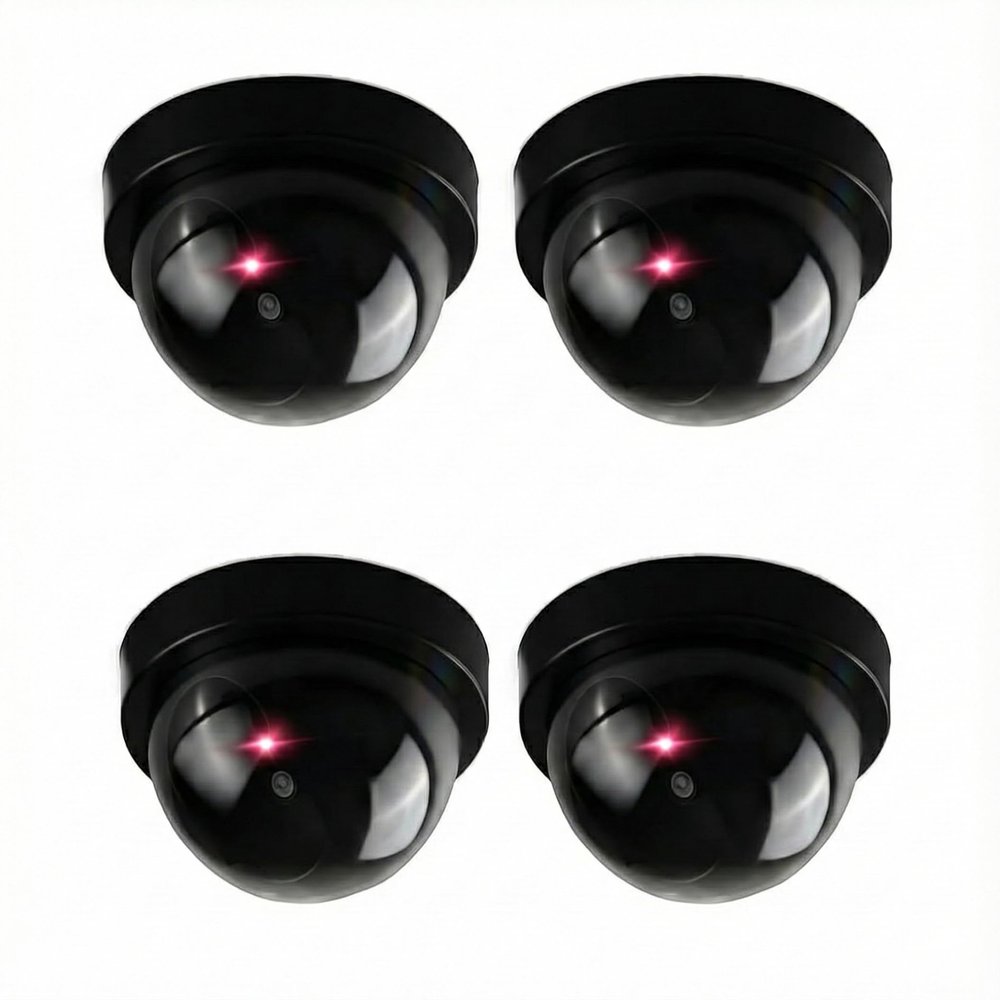 Fake Security Cameras 4 Pack, Dummy CCTV Dome with Flashing Red LED