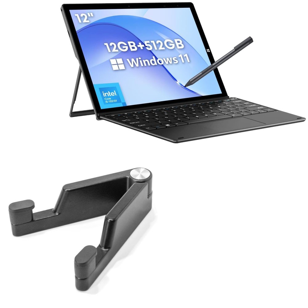 BoxWave Stand and Mount Compatible with Chuwi UBook X 2-in-1 Laptop (12 in) - Desktop Aluminum SoloStand, Adjustable Hands-Free Portable with Rubber Feet - Jet Black
