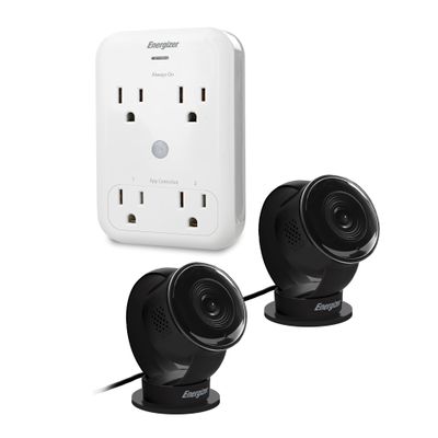 Energizer Smart Wi-Fi Indoor Camera 2-Pack with Smart Wall Tap Outlets, 1080P, Cloud/Micro-SD Card Recording, 2-Way Audio, Night Vision, Remote Access, Motion Alerts, Activity Zones, 2.4GHz Wi-Fi