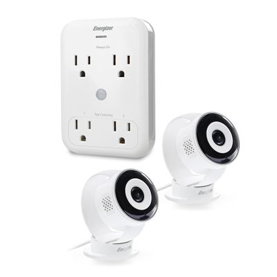 Energizer Smart Wi-Fi Indoor Camera 2-Pack with Smart Wall Tap Outlets, 1080P, Cloud/Micro-SD Card Recording, 2-Way Audio, Night Vision, Remote Access, Motion Alerts, Activity Zones, 2.4GHz Wi-Fi