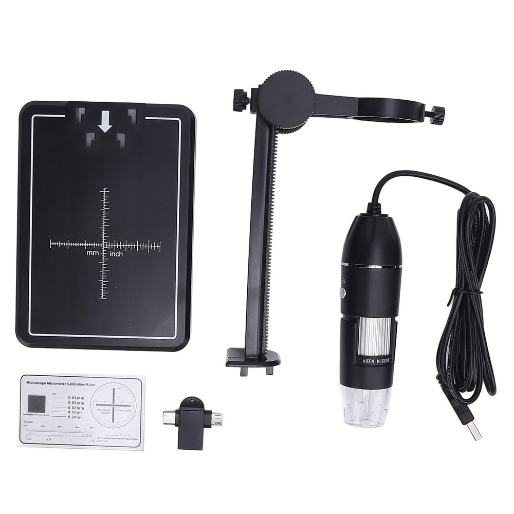 Digital Microscope USB 1600x Magnification High Definition Image Quality with Adjustable LED Lights and Stable Stand for Gemstone Appraisal Industrial Maintenance Jewelry