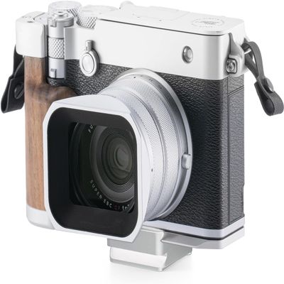 Tilta Vintage Camera Cage Compatible with Fujifilm GFX100RF  Travel Kit, Silver | L-Bracket with Wooden Grip, Top Plate, Hot Shoe Thumb Grip, ARCA Adapter, Strap Buckles | Lightweight Design
