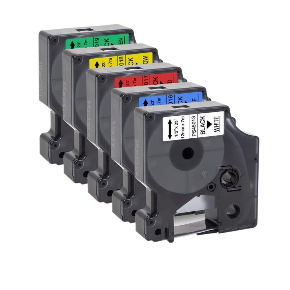 10pcs 5pcs 45013 Black On White Compatible D1 Tape 45010 45018 45021 Works with LabelManager 160 280 260D Label Printing Machine(5Mixed Colors)