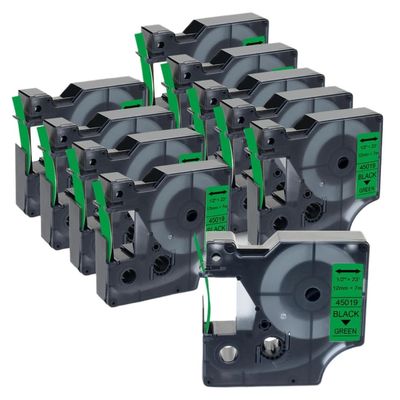 10PK 45013 Label Tape Compatible with D1 Label Makers Works with 45013 Models 12mm Width(Black on Green)