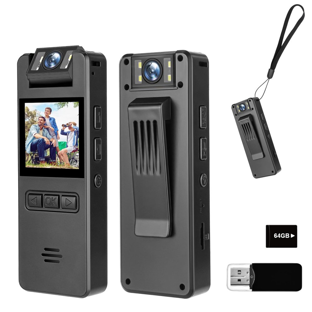 64GB Mini Body Cam,1080P Video Camera with 180 Rotating Lens,120 Wide Angle,Audio and Video Recording, Portable Compact Personal Camera Personal Civilians, Police Law Enforcement