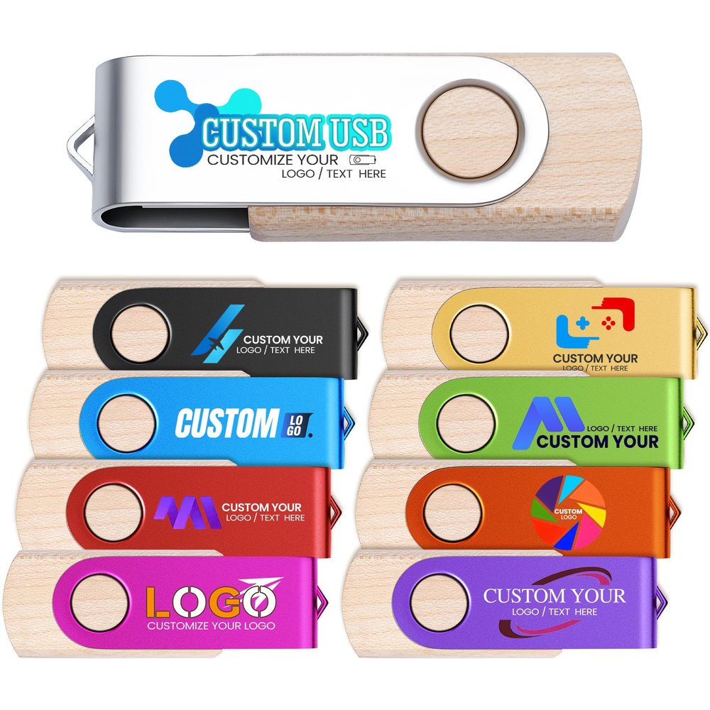 16GB 25PCS Custom Personalized USB 2.0 Flash Drive, Bulk Customize Thumb Drives, Engraved Memory Sticks, Printed/Engraved Your Logo & Text on Double-Sided for School/Company