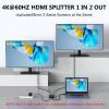 4K@60Hz hdmi Splitter 1 in 2 Out 4:4:4, 18 Gbps, 2 Port Powered hdmi 2.0 splitters for Dual Monitors, 1x2 hdmi Splitter Mirror/Copy Screen only (Not Extend) for Office,PS5,Xbox,HDTV view 2