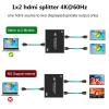 4K@60Hz hdmi Splitter 1 in 2 Out 4:4:4, 18 Gbps, 2 Port Powered hdmi 2.0 splitters for Dual Monitors, 1x2 hdmi Splitter Mirror/Copy Screen only (Not Extend) for Office,PS5,Xbox,HDTV view 4