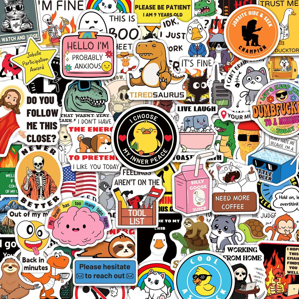 200PCS Funny Meme Stickers for Adults, Hilarious Stickers for Laptop Hard Hat Helmet Bumper, Humor Decals for Teens Boys Tool Box Skateboard