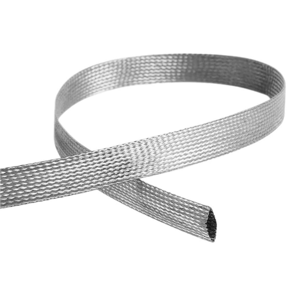 1pc Tinned Plating Copper Braided Sleeve, Expandable Metal Sheath Screening Audio Signal Cable Shield Wire 1m(Silver,8mm)