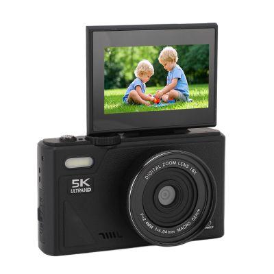 YUEHISY 5K Digital Camera, HD 75MP Autofocus Retro Mirrorless Camera with 18X Digital Zoom, 3 Inch 180 Flip Screen, Anti Shake, for Travel Photography (Black)