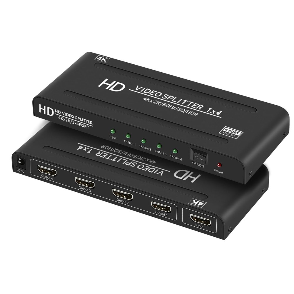 4K@60Hz 1x4 HDMI Splitter 4:4:4,18 Gbps,4 Port Powered HDMI 2.0 Splitter1 in 4 Out Support Auto Down Scaler, 4K 1080P Sync, HDR10,3D, Only Duplication/Mirror Screens (Not Extend) for HDTV/PS5