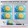 4K@60Hz 1x4 HDMI Splitter 4:4:4,18 Gbps,4 Port Powered HDMI 2.0 Splitter1 in 4 Out Support Auto Down Scaler, 4K 1080P Sync, HDR10,3D, Only Duplication/Mirror Screens (Not Extend) for HDTV/PS5 view 2