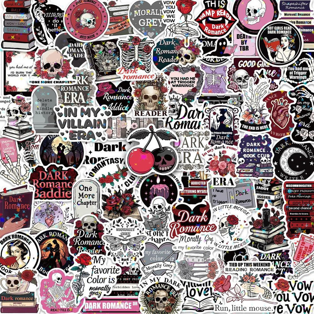 100 PCS Dark Romance Stickers for Kindle Holographic Book Stickers Spicy Reading Sticker Burn Vinyl Decals for Laptop Bookish Gifts for Adults