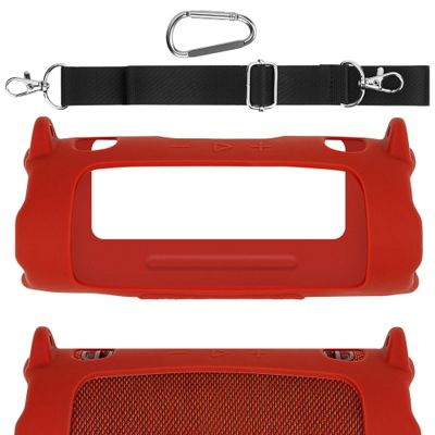 Geekria Silicone Speaker Case Cover Compatible with JBL Charge 6, Protective Soft Skin, Replacement Portable Speakers Travel Carrying Sleeve with Shoulder Strap (Red)