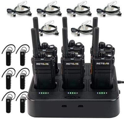 Retevis RB37 Bluetooth Walkie Talkies,Bluetooth Two Way Radio Earpiece,Acoustic Tube Headset,Flashlight,2000 mAh&120h Standby,Six Way Charger,9-Level VOX&Squelch,for Security Hospital Retail(6Pack)
