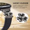 Leather Bands Compatible with Fitbit Versa 4/Fitbit Versa 3 /Fitbit Sense/Sense 2 Bands for Women, Bling Slim Leather Strap with Designer Three Hearts Design Buckle Strap for Fitbit Versa 4 Band (Black/Black) view 2