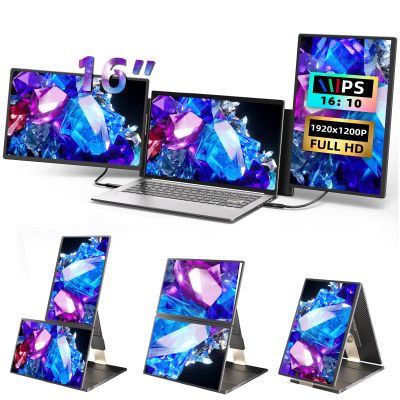 BKVOO Laptop Screen Extender 16-inch - Triple Laptop Monitor Extender Detachable FHD 1920x1200P IPS 235 Rotation Extra Portable Monitor Compatible with 13-17 Mac Wins Dex Chrome