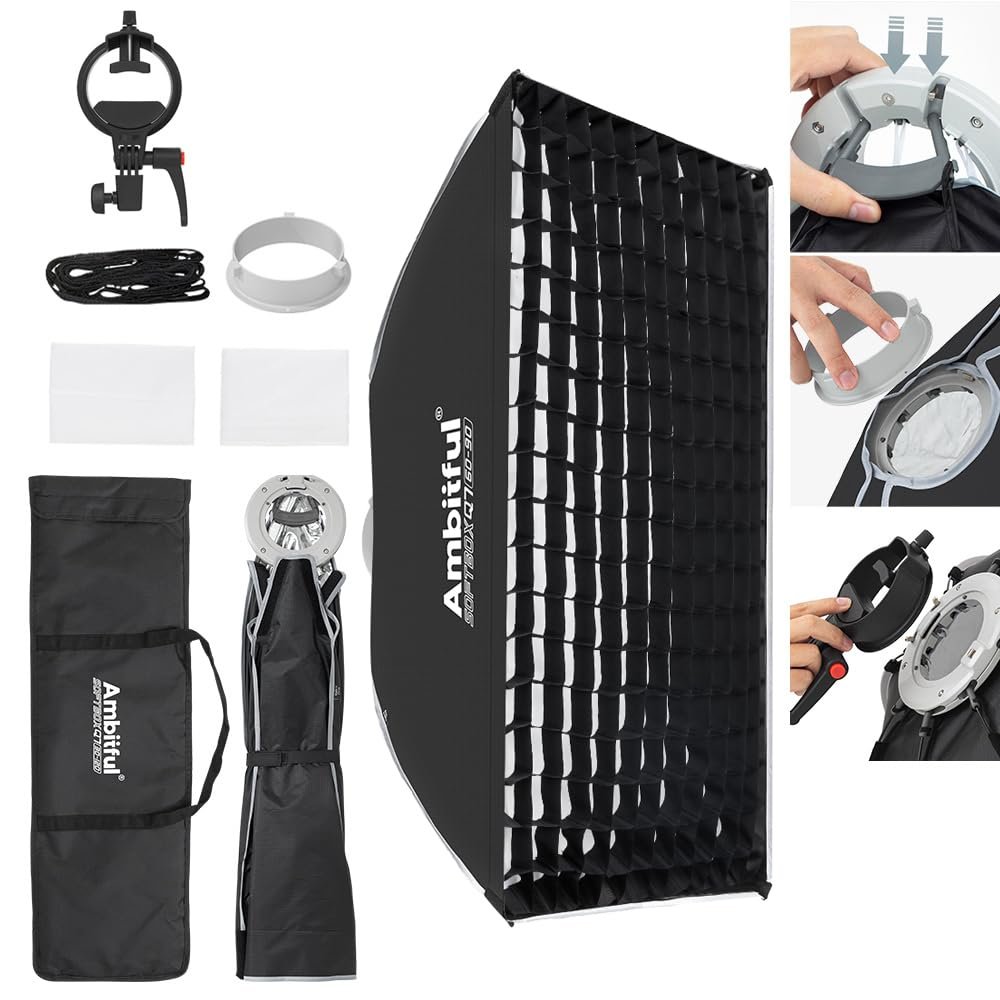 AMBITFUL 24" x 35" Strip Softbox Quick Release with Bowens Mount & Speedlite Bracket for COB Lights, Flash for CB60/CB100, LE200, SL60/SL100, MS300/SK400, V1/V1Pro/V100, AD200 (24" x 35")