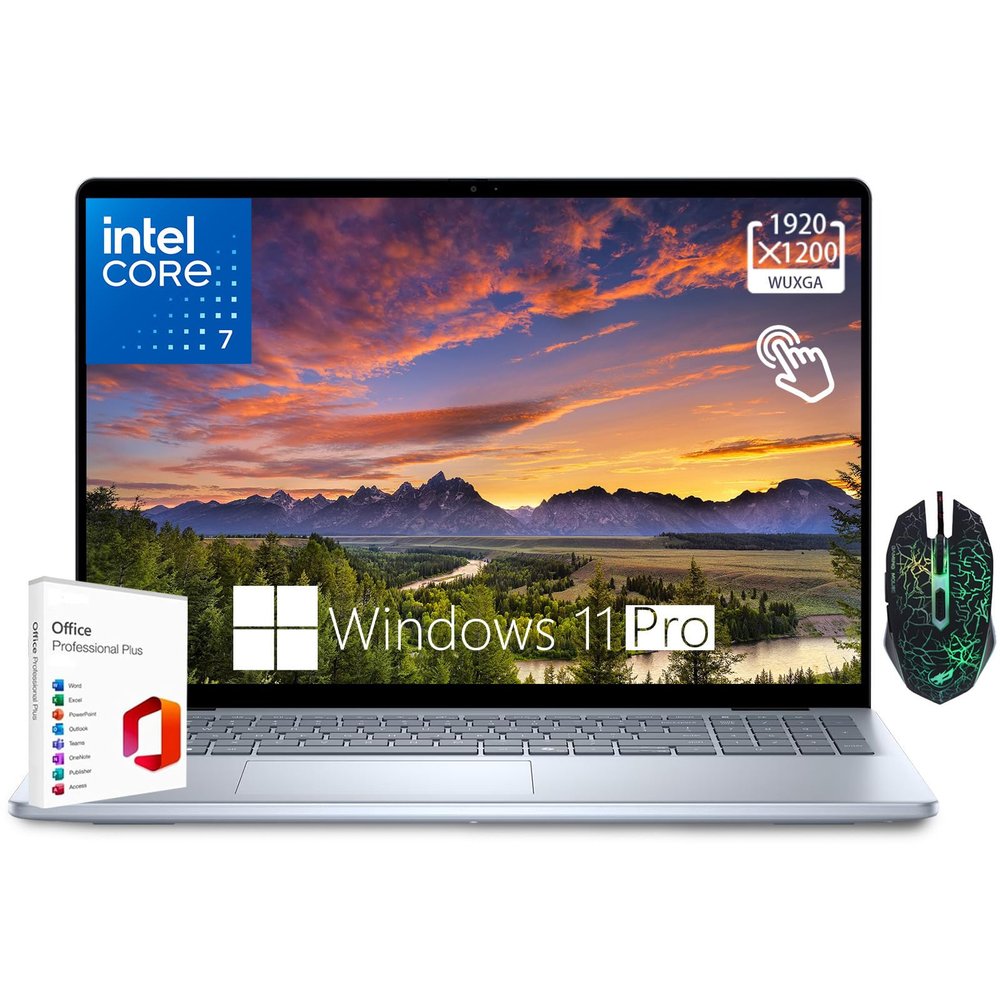Dell Inspiron 16 Business Laptop,16" 16:10 FHD+ (1920 x 1200) Touchscreen,Intel Core 7 150U,32GB DDR5 RAM,1TB SSD,Backlit Keyboard,WiFi 6E,MS Office Lifetime License & Designed Mouse,Win11 Pro