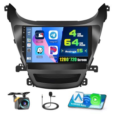 4G+64G for Hyundai Elantra 2014-2016 Android 15 Car Stereo Wireless Apple Carplay Android Auto, 9 inch IPS Touch Screen Radio 5G WiFi 32EQ Bluetooth FM RDS SWC+Free AHD Backup Cam