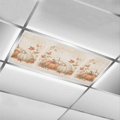 1 PCS Fluorescent Light Covers - Retro Autumn Pumpkin Maple Leaf Magnetic Light Filters for Ceiling Light,Thanksgiving Harvest on Burlap Light Shade Panel for Office Classroom Home Decor,4 x 2 Feet
