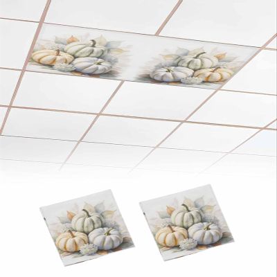 2 PCS Fluorescent Light Covers - Watercolor Pumpkin Hydrangea Magnetic Light Filters for Ceiling Light,Fall Thanksgiving Plant Light Shade Panel for Office Classroom Home Decor,4 x 2 Feet