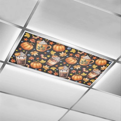 1 PCS Fluorescent Light Covers - Autumn Pumpkin Latte Maple Leaf Magnetic Light Filters for Ceiling Light,Seamless Berry Coffee Black Light Shade Panel for Office Classroom Home Decor,4 x 2 Feet