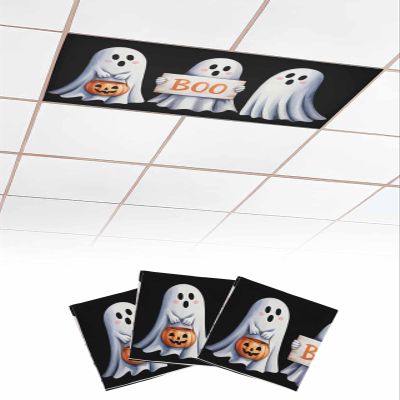 3 PCS Fluorescent Light Covers - Halloween Cute Ghost Boo Magnetic Light Filters for Ceiling Light,Black White Light Shade Panel for Office Classroom Home Decor,4 x 2 Feet