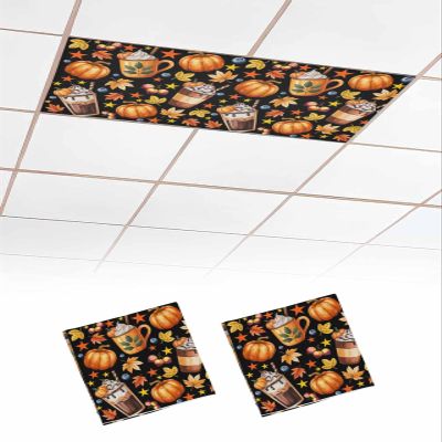 2 PCS Fluorescent Light Covers - Autumn Pumpkin Latte Maple Leaf Magnetic Light Filters for Ceiling Light,Seamless Berry Coffee Black Light Shade Panel for Office Classroom Home Decor,4 x 2 Feet