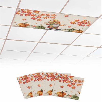 4 PCS Fluorescent Light Covers - Autumn Gnome Maple Leaf Pumpkin Magnetic Light Filters for Ceiling Light,Thanksgiving Harvest on Linen Light Shade Panel for Office Classroom Home Decor,4 x 2 Feet