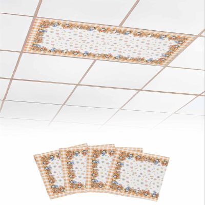 4 PCS Fluorescent Light Covers - Autumn Farm Gnome Pumpkin Maple Leaf Magnetic Light Filters for Ceiling Light,Wooden Fence Orange Check Light Shade Panel for Office Classroom Home Decor,4 x 2 Feet