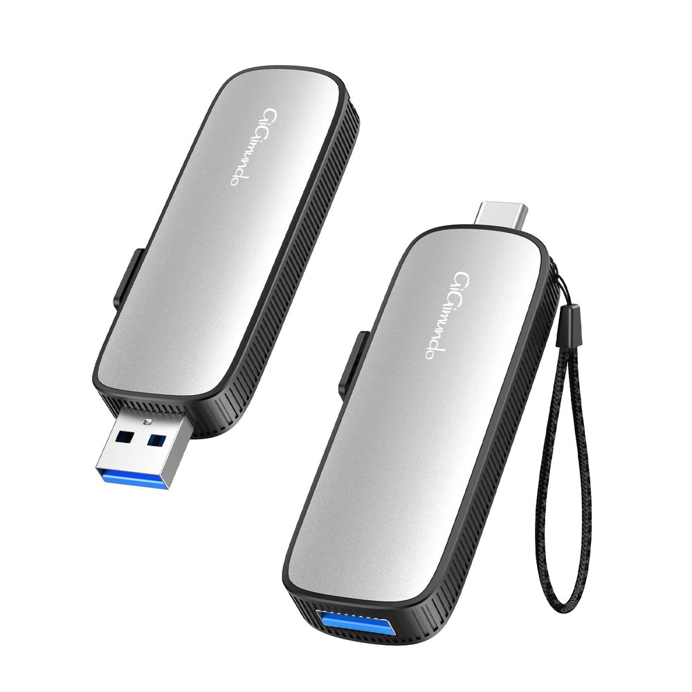 GiGimundo 512GB External Portable SSD, Up to 1073MB/s Dual Port USB C Thumb Drive USB 3.2 Gen 2+USB A Solid State Drives for iPhone 15/16/17/Android/Mac,Silver