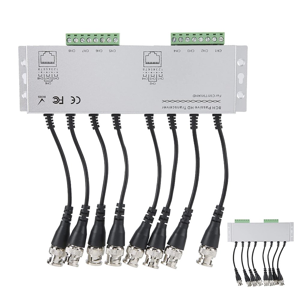 8 Channel BNC to UTP Twisted Pair Cable Transceiver Adapter HD Video Signal Converter Passive Balanced Transmission Support 1080P CCTV Camera System