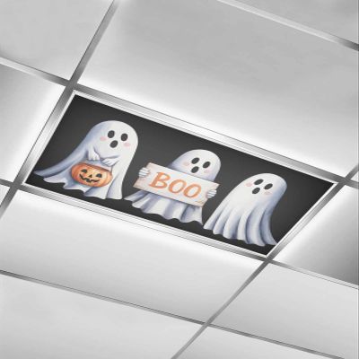1 PCS Fluorescent Light Covers - Halloween Cute Ghost Boo Magnetic Light Filters for Ceiling Light,Black White Light Shade Panel for Office Classroom Home Decor,4 x 2 Feet