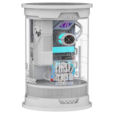 ALSEYE FC-01 Cylinder Acrylic Gaming PC Case - 360 Panoramic View, 165mm CPU Cooler Height, Micro ATX/ITX Tower with Unique Fish Tank Design (White)
