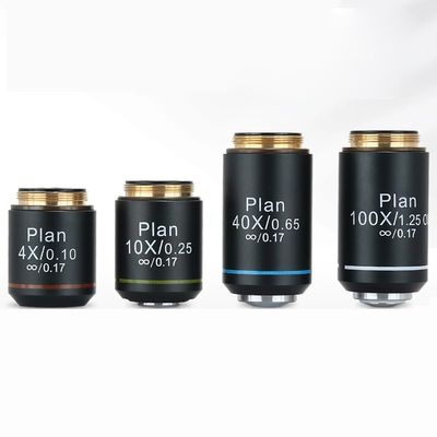 1pc 4X 10X 40X 100X 195 Infinity Plan Objective Lens RMS 20.2mm Interface Achromatic Objectives Lens for Biological Microscope(4X)