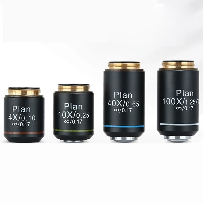1pc 4X 10X 40X 100X 195 Infinity Plan Objective Lens RMS 20.2mm Interface Achromatic Objectives Lens for Biological Microscope(4X10X40X100X)