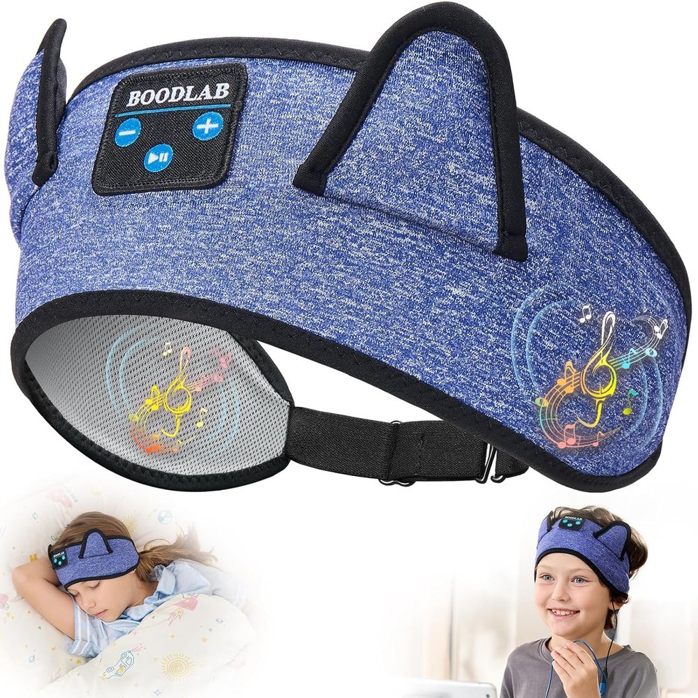 Boodlab Kids 3-in-1 Headband Headphones-Wireless Bluetooth & Wired 3.5mm Jack, Ultra-Thin Speakers, Adjustable Fit for Toddlers, Safe Volume - Ideal for School/Travel/Sleep/Home, Gift for Boy& Girl