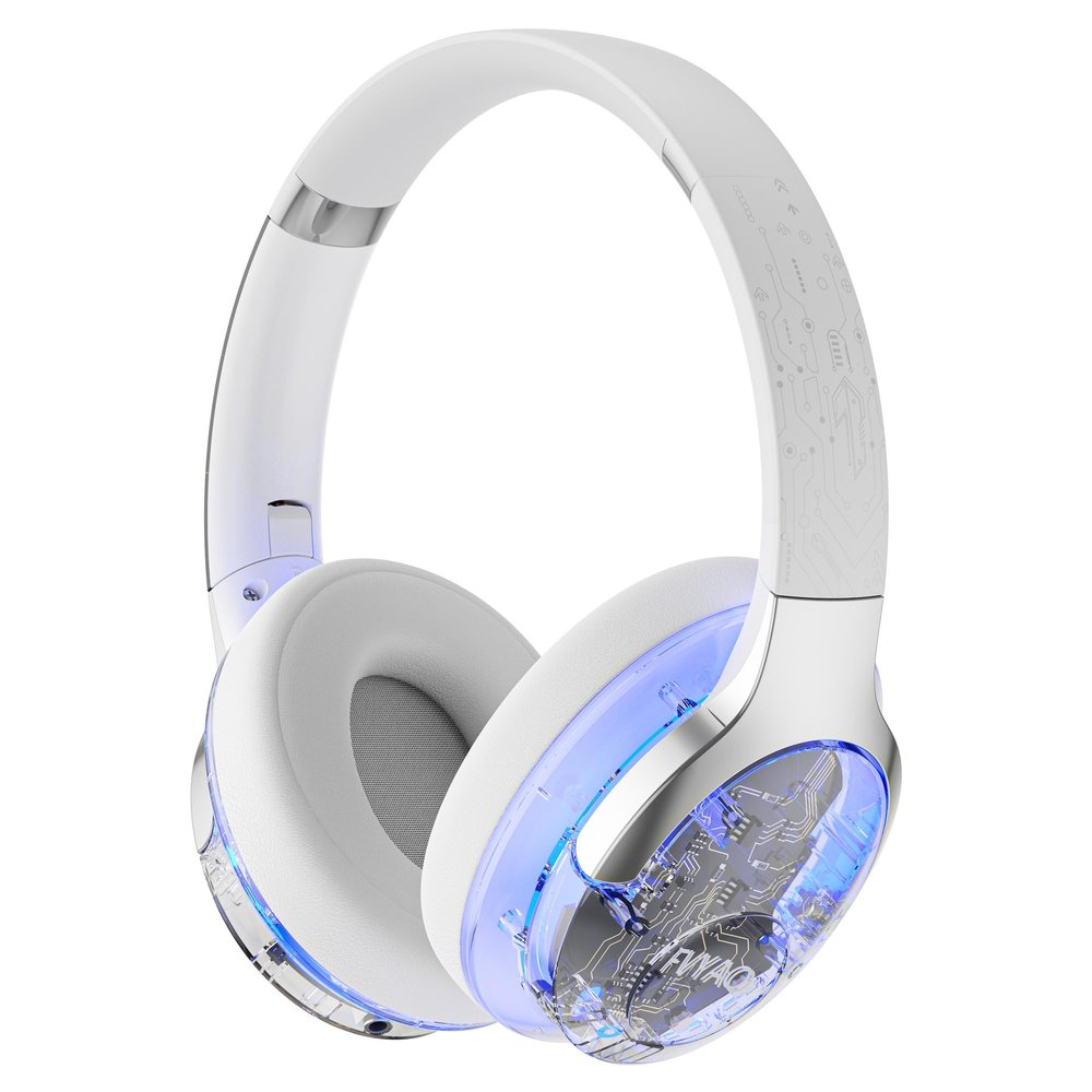 Bluetooth Headphones Over Ear with RGB Light, 65H Playtime Wireless Headphones 6.0 with Microphone, Foldable Lightweight Headset with Deep Bass, HiFi Stereo Sound Low Latency for Travel Work Cellphone