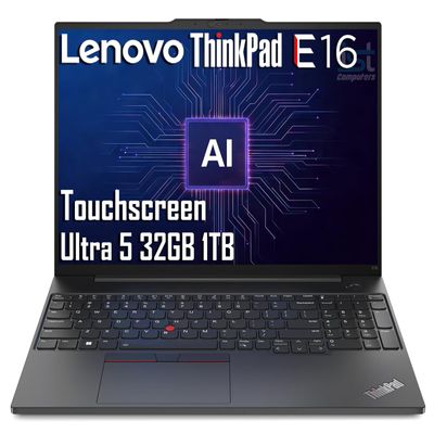 Lenovo ThinkPad E16 Business AI PC Laptop (16" FHD+ Touchscreen, Intel 12-Core Ultra 5 125U (> i7-1355U), 32GB DDR5, 1TB SSD), Backlit, Fingerprint Reader, Thunderbolt 4, Ethernet, Wi-Fi, Win 11 Pro