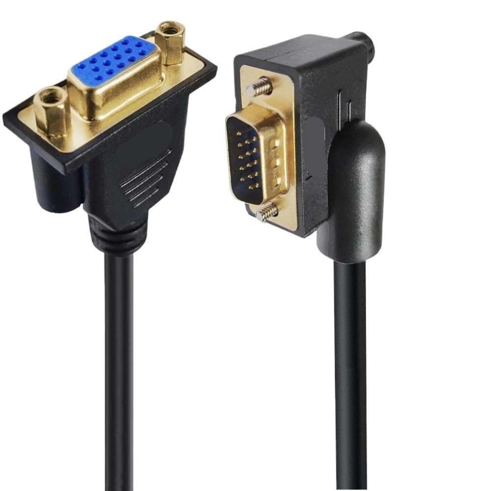 bodateng 90 Degree Up Down Left Right Angled Male to Female Extension Cable Cord 1080P Full HD Computer M>oni>tor Cable 0.5m 1m 1.5(VGA M-F Right Angled,1m)