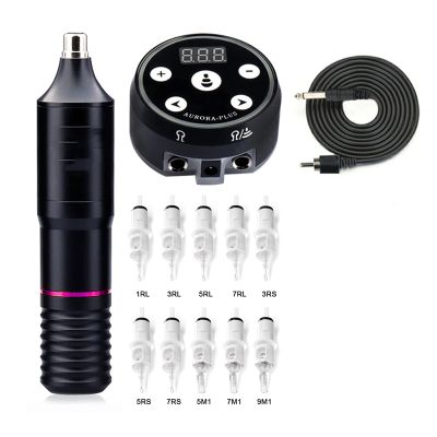 Tattoo Machine Kit Permanent Makeup Machine Set Tattoo Rotary Pen LCD Power Supply with Cartridge Needle Swiss Motor(Purple Tattoo Kit)