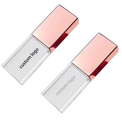 10pcs Free Logo Print Rose Gold Crystal 32GB USB 3.0 Flash Drive, Glass Pen Drive Thumb Drive Memory Stick Gift for Boy Girls Kids Adults Pendrive USB Stick (16GB 10PCS)