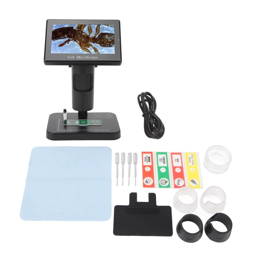 LCD Digital Microscope, 25X to 1000X Magnification 8X Zoom Microscope with 5in Screen, Complete Microscope Kit for Soldering Research