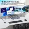 HDMI + Displayport KVM Switch 2 Monitors 4 Computers, USB3.0 4K60Hz Dual Monitor HDMI DP KVM Switch 4 Port for Managing 4 Computers with 1 Set of Keyboard, Mouse and 2 Monitors view 2
